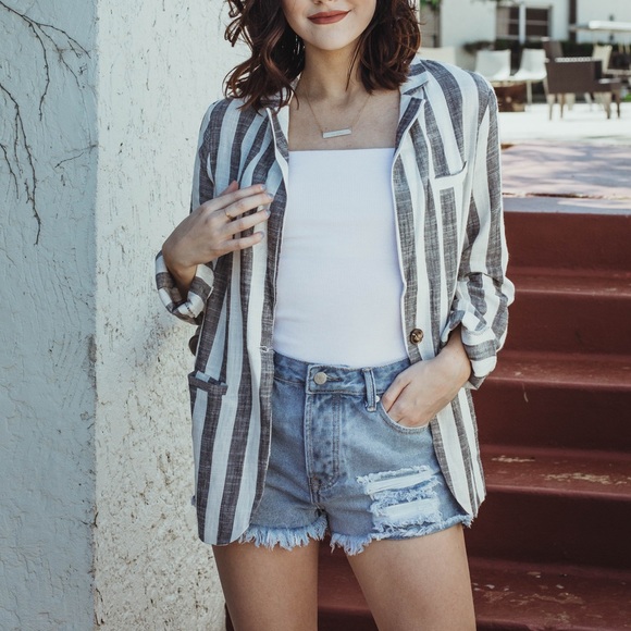 Walk The Line Linen Blazer - Blue - Picture 3 of 7